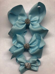 Très Chic Bow Barrettes - Light Blue