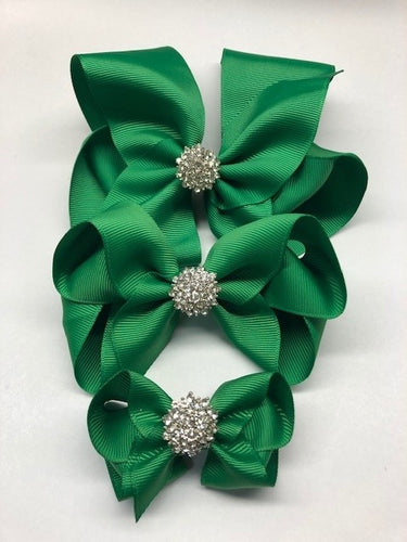 Très Chic Bow Barrettes - Emerald Green