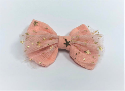 Linen and Tulle Star Bow Barrette