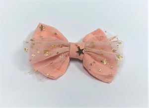 Linen and Tulle Star Bow Barrette