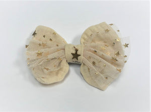 Linen and Tulle Star Bow Barrette